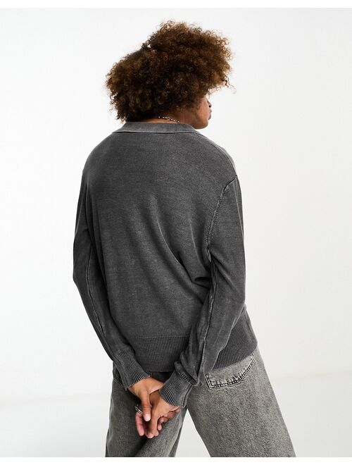 COLLUSION distressed knitted polo sweater in washed gray