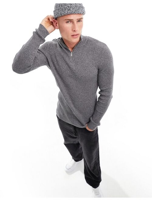 ASOS DESIGN muscle fit knitted essential 1/4 zip sweater in gray twist