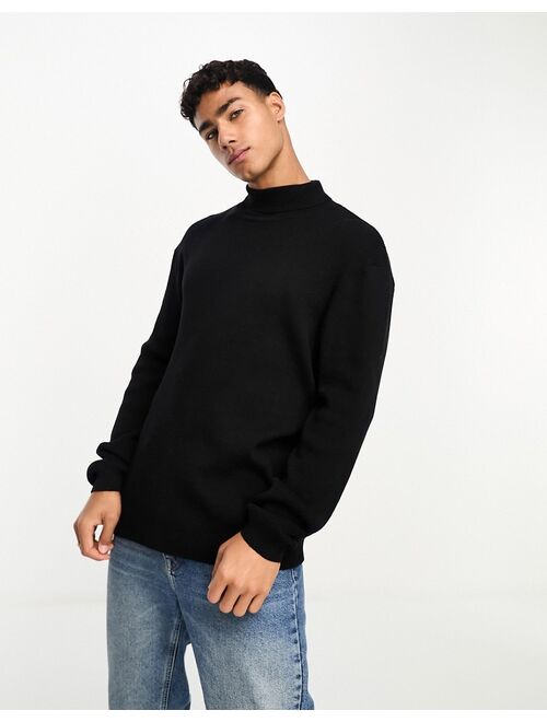 ASOS DESIGN oversized knit essential ribbed turtle neck sweater in black