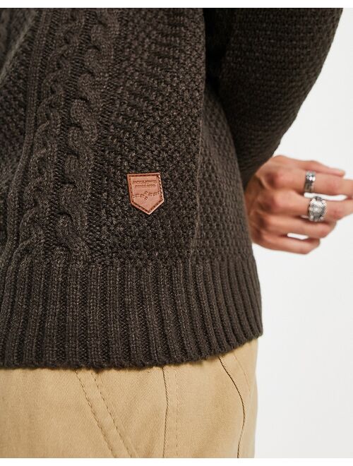 Jack & Jones Originals chunky cable knit sweater in chocolate