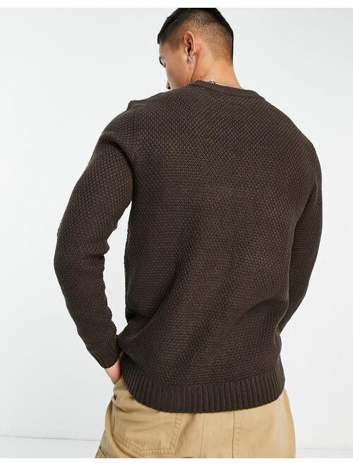 Jack & Jones Originals chunky cable knit sweater in chocolate