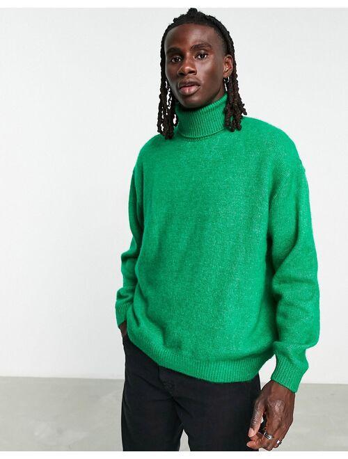 ASOS DESIGN fluffy knit turtle neck sweater in bright green