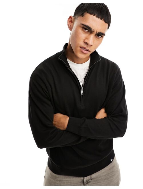 Pull&Bear knit 1/4 zip sweater in black