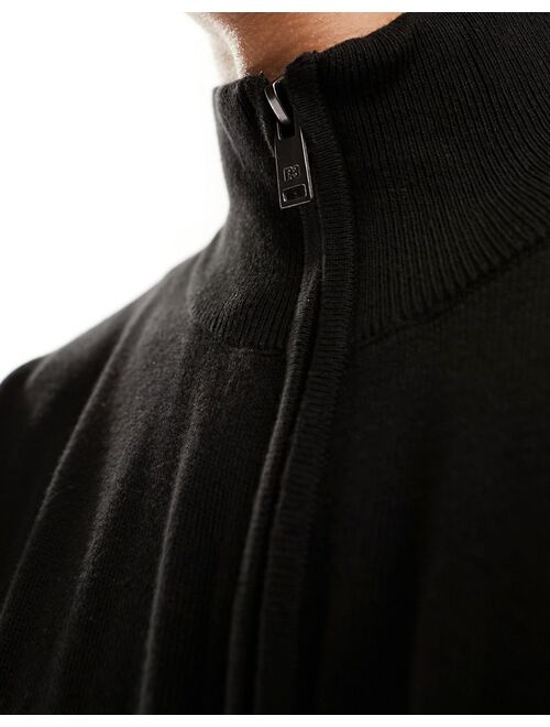 Pull&Bear knit 1/4 zip sweater in black