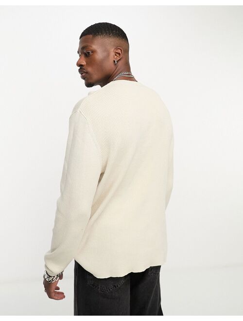 ASOS DESIGN oversized knit essential ribbed crew neck sweater in stone