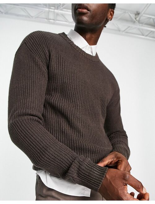 ADPT oversized ribbed sweater in chocolate