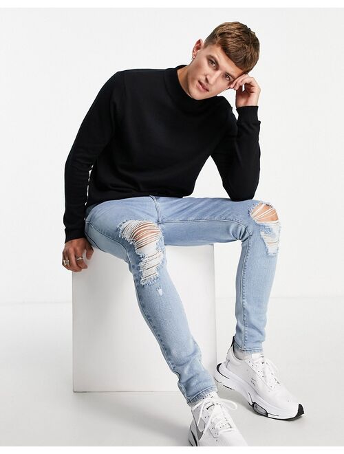 Jack & Jones Essentials mock neck sweater in black