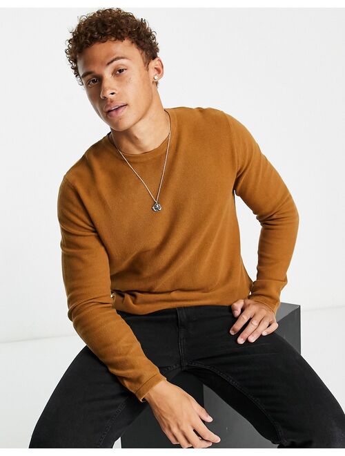 Jack & Jones Essentials textured knitted sweater in brown