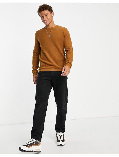 Jack & Jones Essentials textured knitted sweater in brown