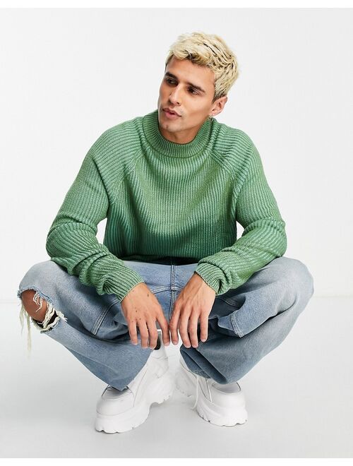 COLLUSION knitted ribbed sweater with raglan sleeve in sage