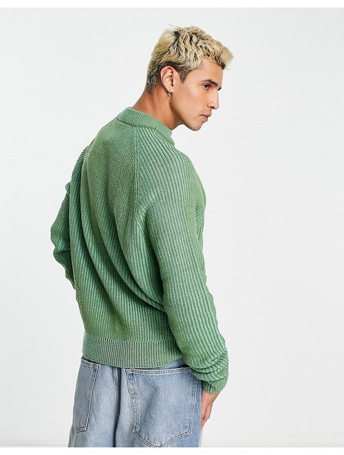 COLLUSION knitted ribbed sweater with raglan sleeve in sage