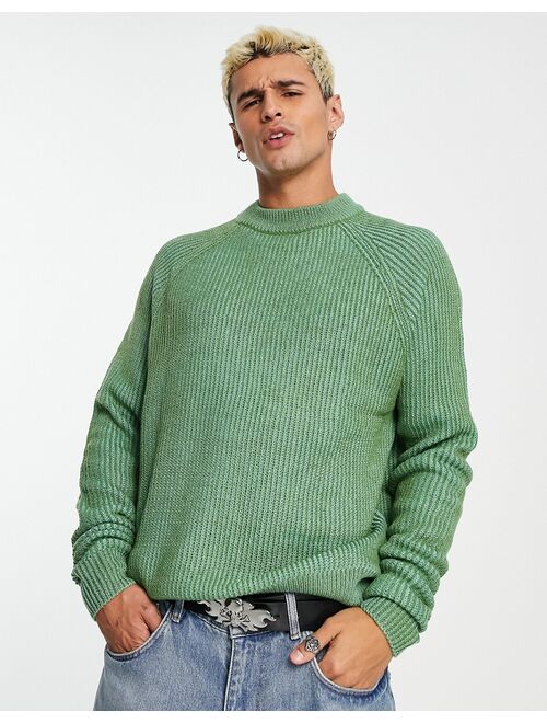 COLLUSION knitted ribbed sweater with raglan sleeve in sage