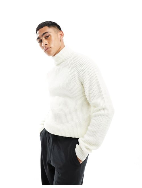 Bershka fisherman roll neck sweater in white