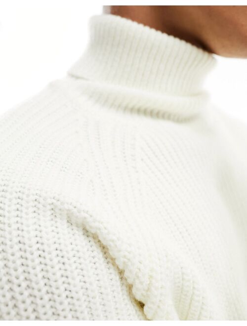 Bershka fisherman roll neck sweater in white