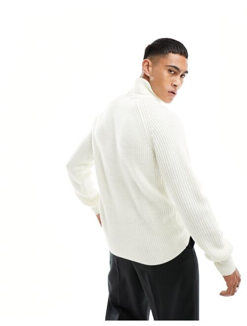 Bershka fisherman roll neck sweater in white