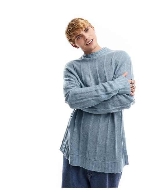 COLLUSION knit oversized sweater with stripe detail in dusty blue