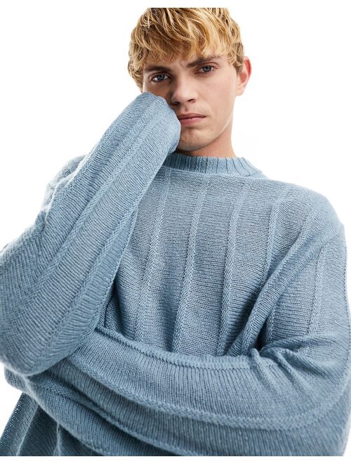 COLLUSION knit oversized sweater with stripe detail in dusty blue