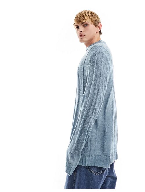 COLLUSION knit oversized sweater with stripe detail in dusty blue