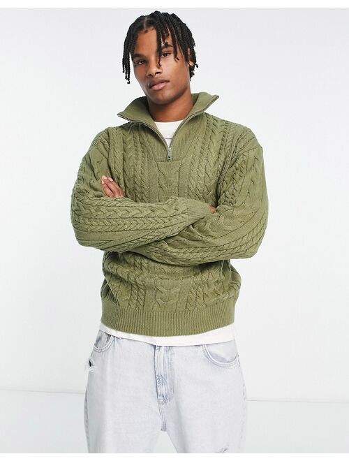 New Look heavy cable relaxed fit knit sweater in light khaki