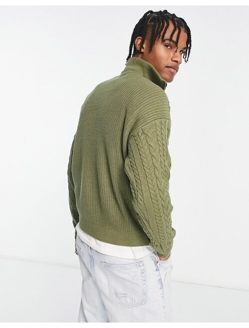 New Look heavy cable relaxed fit knit sweater in light khaki