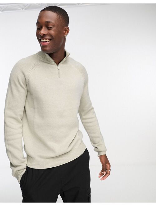 ASOS DESIGN knit midweight cotton 1/4 zip sweater in light gray