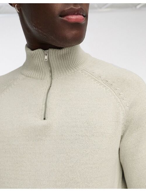 ASOS DESIGN knit midweight cotton 1/4 zip sweater in light gray