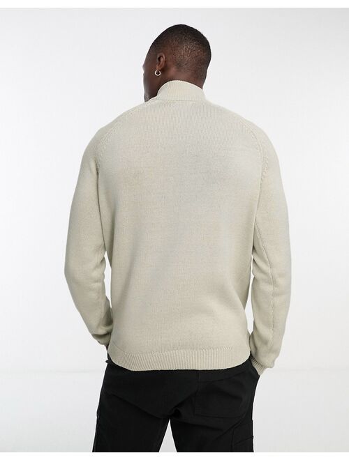 ASOS DESIGN knit midweight cotton 1/4 zip sweater in light gray