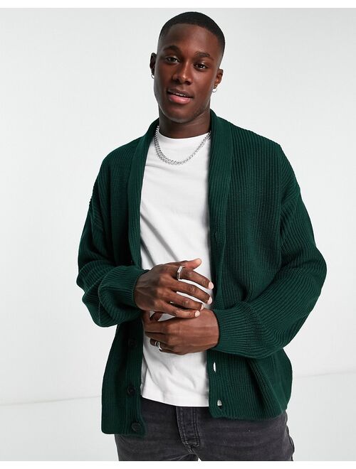 New Look fisherman shawl neck cardigan in dark green