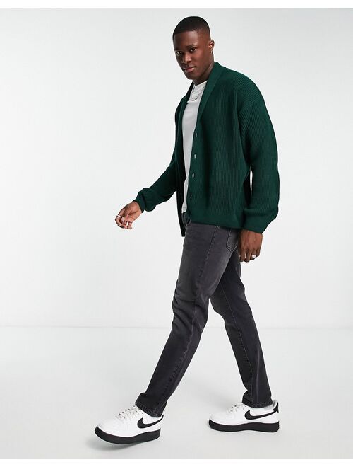 New Look fisherman shawl neck cardigan in dark green