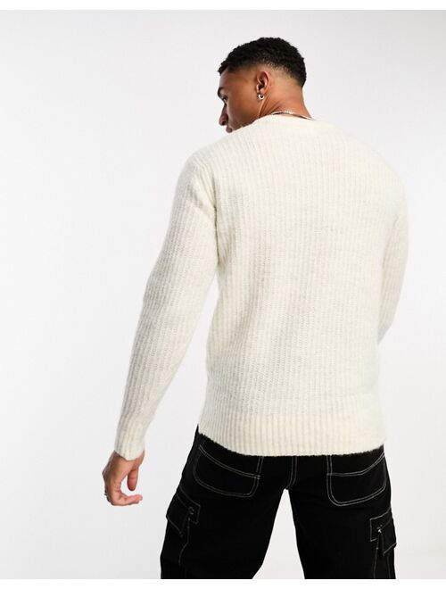 Selected Homme oversized wool mix crew neck sweater in off white