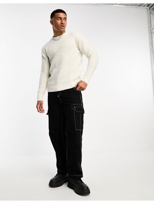 Selected Homme oversized wool mix crew neck sweater in off white