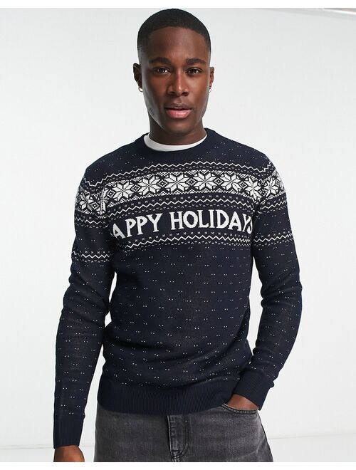 Jack & Jones Originals Christmas fairisle sweater in navy