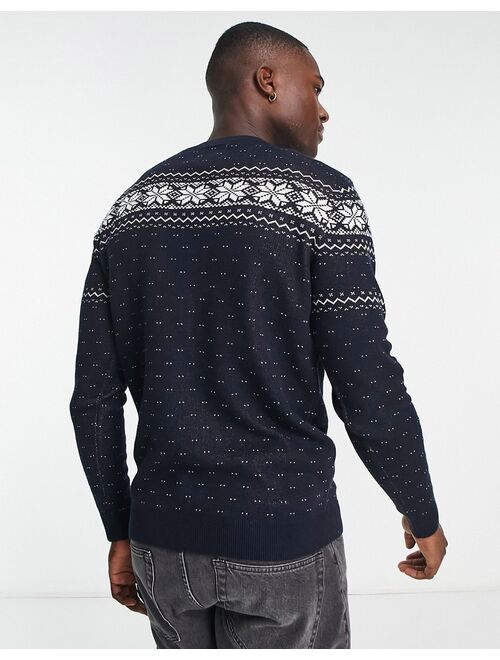 Jack & Jones Originals Christmas fairisle sweater in navy