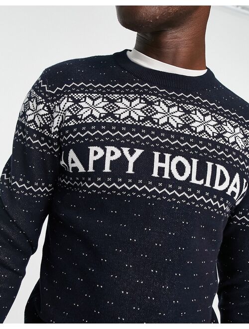 Jack & Jones Originals Christmas fairisle sweater in navy