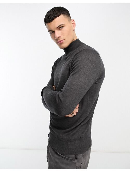 Threadbare cotton turtle neck sweater in charcoal