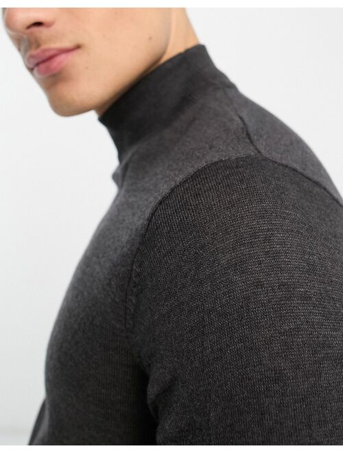 Threadbare cotton turtle neck sweater in charcoal