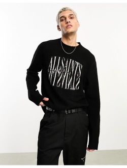 AllSaints x ASOS exclusive Paxton logo sweater in black