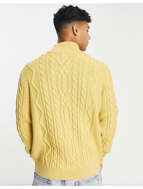 ASOS DESIGN cable knit half zip sweater in mustard