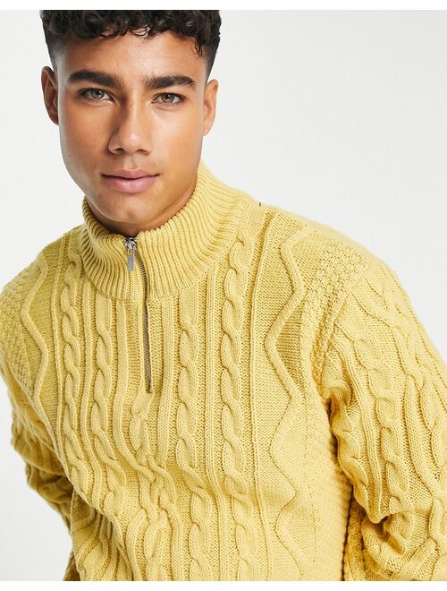 ASOS DESIGN cable knit half zip sweater in mustard