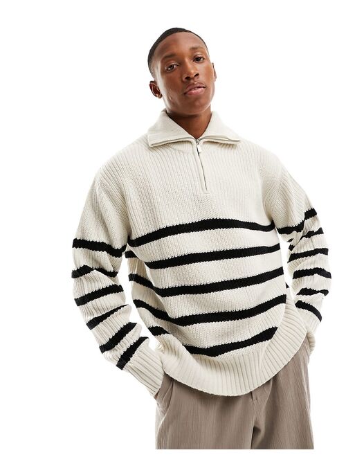 Bershka 1/4 zip knitted sweater in white