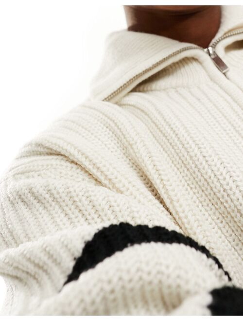 Bershka 1/4 zip knitted sweater in white