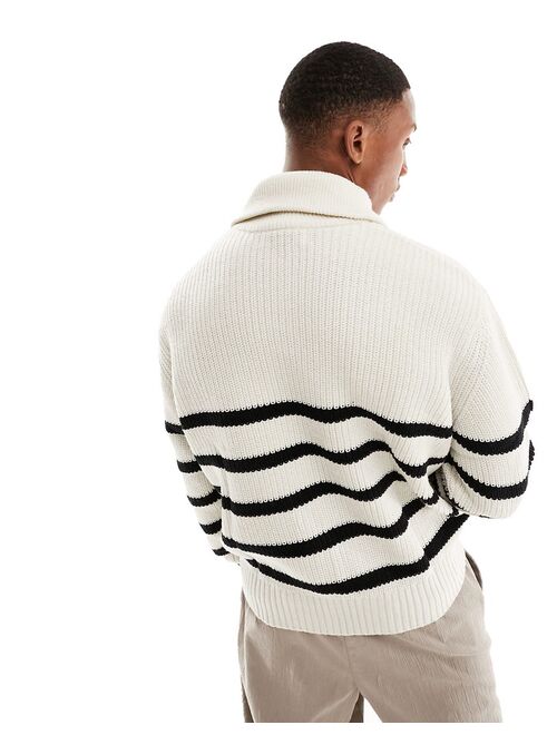 Bershka 1/4 zip knitted sweater in white