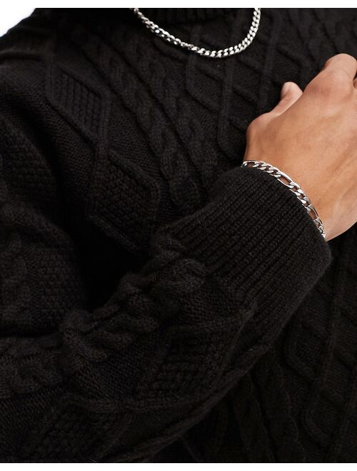 River Island cable crew sweater in black