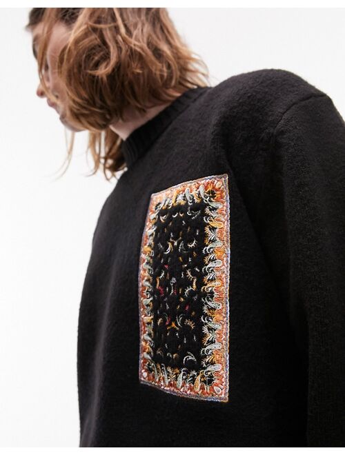 Topman paisley embroidery sweater in black