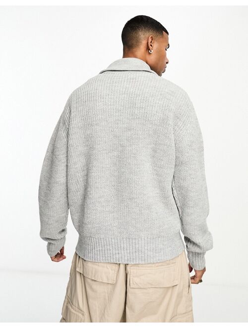 Bershka 1/4 zip knit sweater in gray