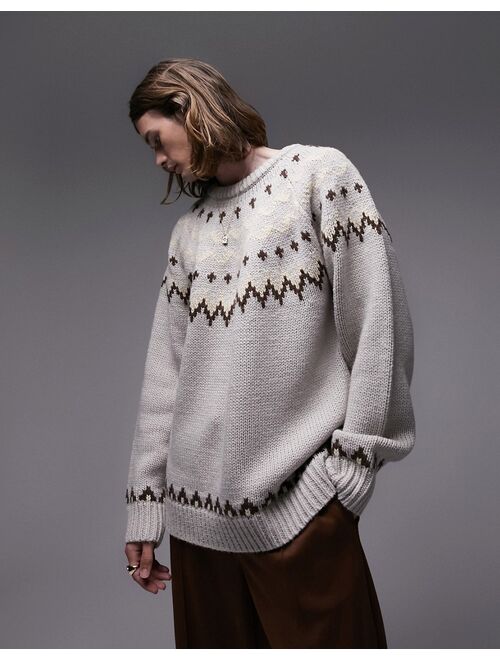 Topman classic fairisle sweater in gray