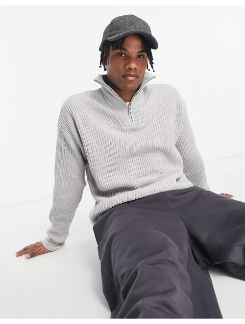 New Look fisherman ribbed funnel neck sweater in light gray