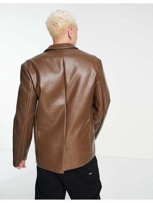 ASOS DESIGN faux leather blazer in brown