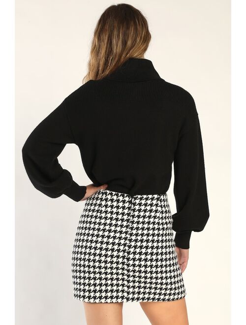 Lulus Preppy Poise Black and White Houndstooth Mini Skirt