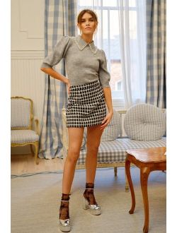 Posh Position Black and White Tweed Plaid Mini Skirt